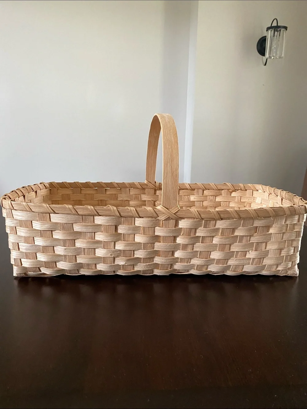 Handwoven Rectangular Handle Basket in Light Tan 21